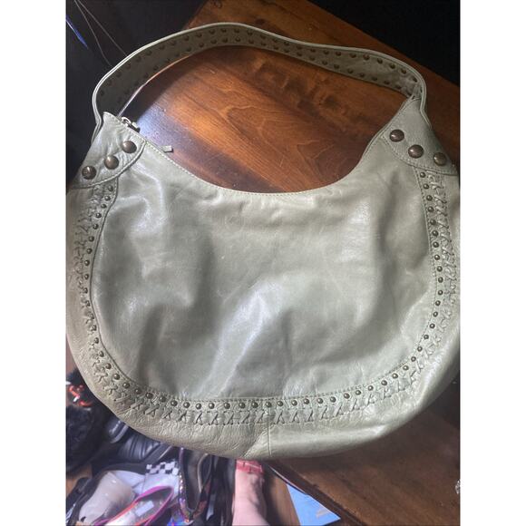 Vintage Women's Fossil Green Slouch Hobo Shoulder Bag Purse Leather Top Handle - Picture 8 of 16